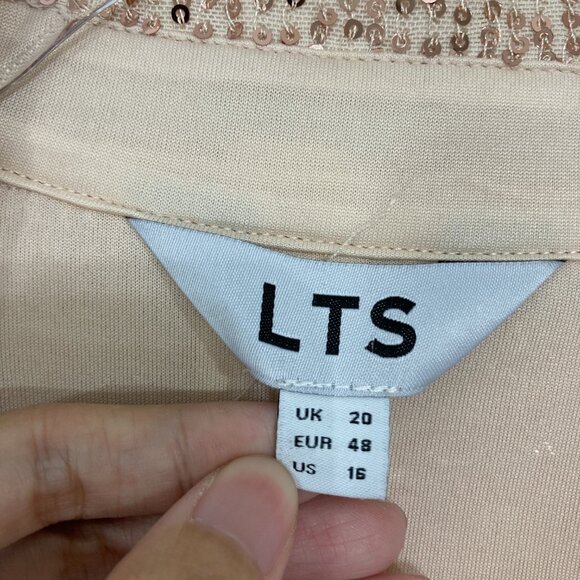 Long Tall Sally size 16 Cream Tan Sequins Long Sleeve Button Down Evening - Picture 2 of 12